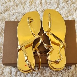 BURBERRY Gold Strappy Sandals